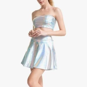 NWOT Boutique Women's Holographic Festival Concerts Tube Top and Skirt Set M